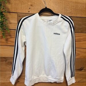 Adidas White Crewneck Sweater with Black Stripes size small